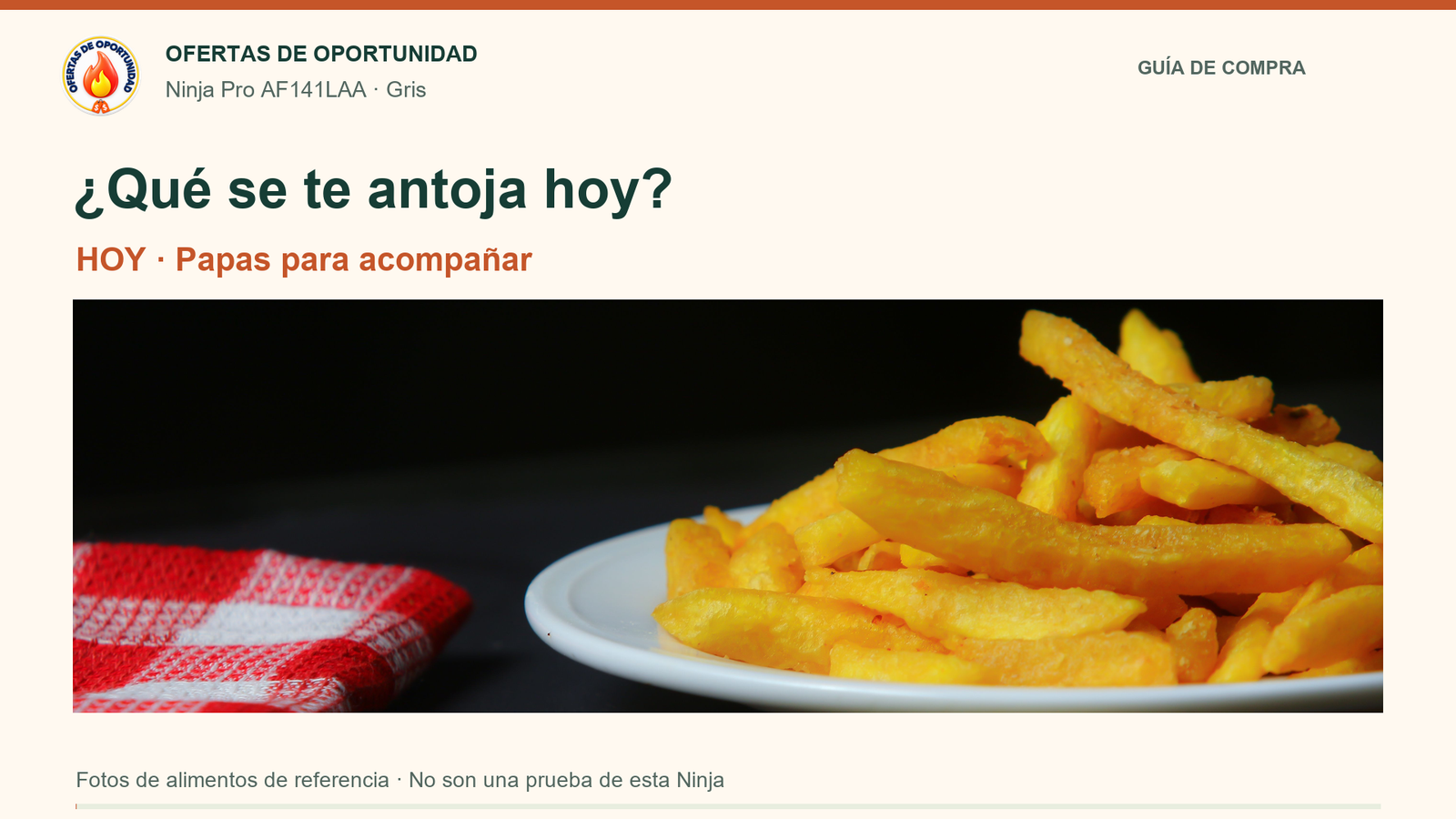 Portada de la guía Ninja AF141LAA con fotografía de alimentos de referencia